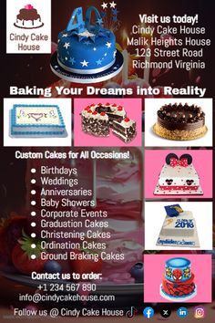 Editable Cakes, Bakers, Pastries Confectionery Desert Cake Banner Flyer Add Graduation Cakes, Corporate Events, Christening