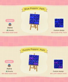 two screens showing different types of blue poppin's path and purple poppin's path