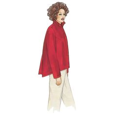 a drawing of a woman in red shirt and white pants with her hand on her hip