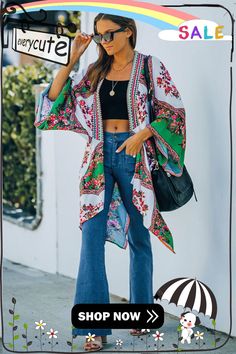 Green Classic Aesthetic Floral Printed Kimono Printed Kimono, Aesthetic Floral, Classic Aesthetic, Beach Cover Ups, Swimwear Beach, Beach Covers, Floral Printed, Cover Up, Floral Prints