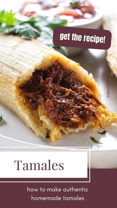 A tamale filled with shredded pork and red sauce. Tamale Meat Recipe, Recipe For Tamales, Pork Tamales Recipe, Best Tamales, Pork Roasts, Mexican Recipies