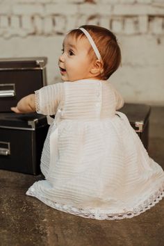 White Cotton Baptism Dress Girls Baptism Gown Baby Girl | Etsy Cotton Short Sleeve Dress For Baptism, Elegant Cotton Baptism Dress, Cotton Baptism Dress With Lace Trim, Cotton Dress With Lace Trim For Baptism, Cream Cotton Baptism Dress, Cotton Baptism Dress, Fitted Cotton Gown For Baptism, White Cotton Baptism Gown, Cream Short Sleeve Dress For First Communion