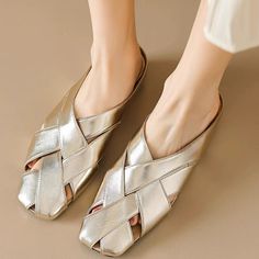 Summer Mules Shoes for Women Gold Flat Slipper Girls Casual Cozy Low Heels Slippers Comfortable Comfortable Walking Sandals, Summer Mules, Heels Slippers, Walking Sandals, Flat Slipper, Summer Flats, Gold Flats, Heel Slippers, Slippers For Girls