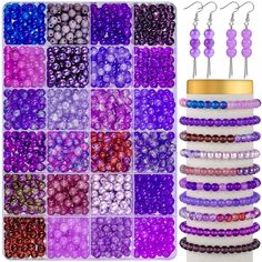 several different colors of beads and earrings