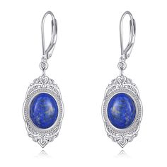 PRICES MAY VARY. 【Lapis Lazuli Earrings Design】: Exquisite patterns paired with lapis lazuli stones make the entire earring look fashionable and exquisite, elegance and mystery. The lapis lazuli earrings is suitable for wearing in daily life, party, club, birthday, etc. 【Lapis Lazuli Leverback Earrings Material 】: The victorian earrings is made of 925 sterling silver, high polish finishing and tarnish resistant, it won't change color and get dark for lifetime wearing. 【Lapis Lazuli Dangle Earrin Club Birthday, Victorian Earrings, Black Onyx Earrings, Lapis Lazuli Jewelry, Lapis Lazuli Earrings, Earrings Design, Onyx Jewelry, Onyx Earrings, Leverback Earrings