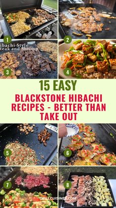 the steps to making black stone hibachi recipe are shown in this collage