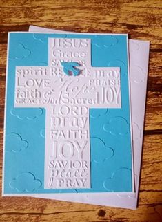 two blue and white cards with the word jesus on them