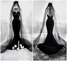 Gothic Mermaid Wedding Dresses with Side Split Backless Black Lace Bridal Gowns | eBay Goth Wedding Dresses, Gothic Wedding Theme, Black Wedding Gowns, Gothic Wedding Dress, Goth Wedding, Dark Wedding, Beautiful Wedding Gowns, Velvet Gown, Gothic Wedding