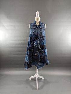 a dress made out of jeans on a mannequin