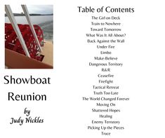 the table of contents for showboat reunion is shown in black and white, with red seats