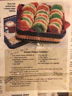 an old advertisement for cookies with frosting on top and other items in the background