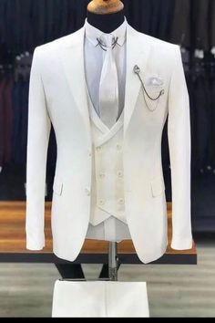 Button:Single BreastedOccasion:Prom, Wedding, BusinessNeckline:Shawl LapelMaterial:Polyesterolyester BlendPattern:SolidPiece:3 PiecePocket:With FlapIf you want custom made size, please check our how to measure photo Cream Suit, Dinner Suit, Suits Men, Slim Fit Suits