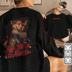 Anuel Aa Rap Shirt Double Sided, Anuel Aa 2023 Graphic Rap Sweatshirt Casual Sweatshirt With Front And Back Print, Casual Sweatshirt With Long Sleeves And Prints, Casual Sweatshirt With Long Sleeves And Front-back Print, Casual Long Sleeve Sweatshirt With Front And Back Print, Winter Streetwear Shirt With Crew Neck, Cotton Sweatshirt With Front And Back Print, Casual Long Sleeve Top With Front And Back Print, Fall Streetwear Crew Neck Shirt, Winter Streetwear T-shirt Crew Neck