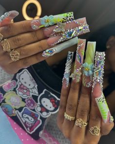 All Bling Nails, Exotic Nails Instagram, Xxxl Nails, Bright Summer Nails Designs, Buckle Up Buttercup, Junk Nails, Gel Manicures, Retro Nails, Acrylic Toe Nails