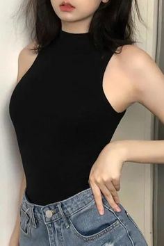 Mesh Top Outfit Classy, Sleeveless Bodysuit Outfit, Bodysuit Outfit Jeans, Outfits Bodysuit, Black Tank Tops Outfit, Black Bodysuit Outfit