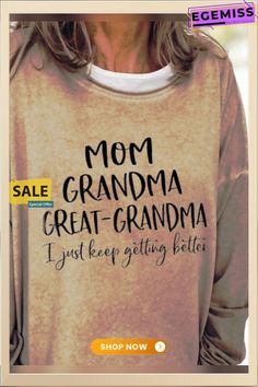 Plus Size Casual Text Letters Crew Neck Loose Sweatshirt Friend Sweatshirts, Text Letters, Great Grandma Gifts, Gifts For Grandma, Call Mom, Pants Outfits, Letter Print Sweatshirt, Mom And Grandma, Plus Size Casual