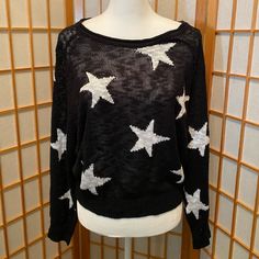 100% Acrylic Sweater. Nwot. Trendy Black Sweater With Star Print, Black Casual Sweater With Star Print, Casual Black Sweater With Star Print, Casual Black Star Print Sweater, Acrylic Sweater, Star Sweater, Black Star, Sweaters For Women, Black White