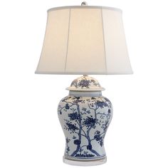 Enjoy the classic shape of this traditional temple jar porcelain table lamp from the Georgia collection by Port 68 for nearly any space. This porcelain lamp features a blue and white finish in a delightful floral pattern and sits on a round Lucite base. An off-white polyester fabric tapered drum shade adds elegance, while gleaming polished nickel finish hardware adds glam. Blue And White Floral Pattern, Jar Table Lamp, Blue White Porcelain, Temple Jar, Porcelain Lamp, Blue And White Floral, Drum Shade, Nickel Finish, White Porcelain