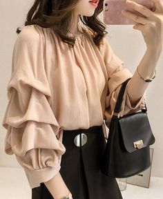 Chiffon Shirt Blouse, Fashion Tops Blouse, Trendy Fashion Tops, Trendy Blouses, Ruffle Sleeve Blouse, Off Shoulder Fashion, Chiffon Ruffle, Chiffon Blouse