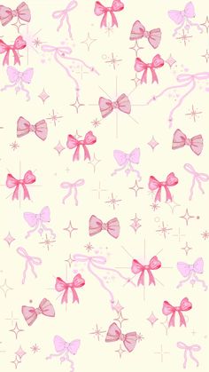 pink bows and stars are on a white background for wallpaper or wrapping paper,