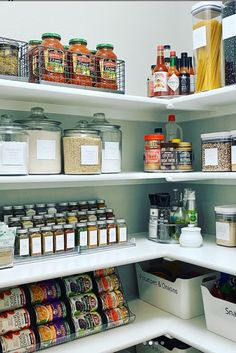 Organized pantry with cans Small Pantry Closet, Small Pantry Organization Ideas, Pantry Closet Organization, Pantry Solutions, Pantry Can Organization, Narrow Pantry, No Pantry Solutions, Homeschool Room Organization, Diy Pantry Organization