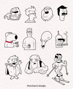 the simpsons characters are drawn in black and white