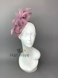 "Sinamay Fascinator with feathers and satin headband. \"The Kenni\" from The Hat Hive. ♥Attaches with matching, satin headband. ♥Ultra Light & comfortable to wear. ♥Packed and shipped in a sturdy box with special love & care to ensure a safe delivery. ♥Includes a hat care card with instructions on how to care for & keep your piece beautiful. ♥Over 14,000 pieces sold & 2,000 5 star reviews. Our \"Hive Girls\" come back year after year for their next hat or fascinator. Loving their Elegant Feather Trim Top Hat For Party, Elegant Party Top Hat With Feather Trim, Feathered Headband Hat For Wedding, Wedding Headband Hat With Feathers, Elegant Feather Trim Headband Hat, Wedding Mini Hat With Feather Trim, Wedding Mini Hat With Feather Trim And Curved Brim, Mini Hats With Feather Trim For Weddings On Headbands, Elegant Feathered Fascinator For Vintage Events