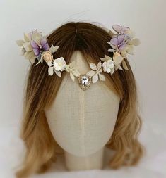 Cream Elven Tiara with Butterflies, Elven Butterfly Crown, Woodland Flower Tiara, Fairy Floral Crown, Elf Headpiece, Wedding Tiara, Diadem Elf Headpiece, Elven Tiara, Butterfly Crown, Woodland Flowers, Flower Tiara, Wedding Tiara, Headpiece Wedding, Floral Crown, Turbans