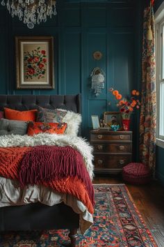 29 Dark Teal Bedroom Ideas to Create a Tranquil and Luxurious Retreat 20 Dark Teal Bedroom Ideas, Dark Teal Bedroom, Bedroom Moody, Teal Bedroom Ideas, Bedroom Ideas Cozy, Bedroom Teal, Dreamy Interiors