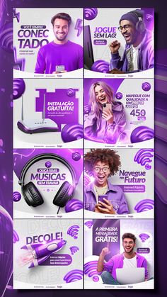 an advertisement for headphones with purple background