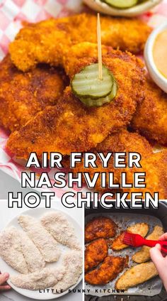 air fryer nashville style hot chicken with pickles and sauces on the side