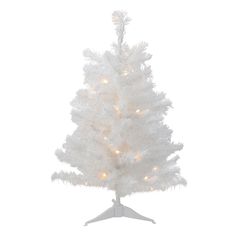 a white christmas tree with lights on it