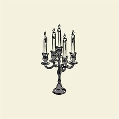 a black and white drawing of a candelabra with eight candles on it