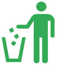 a man throwing garbage into a green trash can, symbolizing the use of recyclables