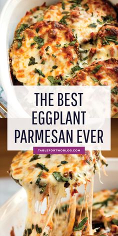 the best eggplant parmesan ever with cheese and spinach on top