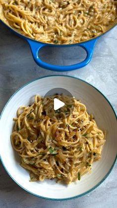 a bowl of pasta and a pan of noodles