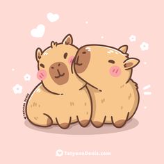 Kawaii Capybara Snuggling art by Tatyana Deniz Capybara Illustration Cute, Capybara Doodle, Capybara Drawing, Drawing Ideas Cute, Creatures Drawing, Kawaii Capybara, Kawaii Drawing, Food Fantasy, Art Kawaii