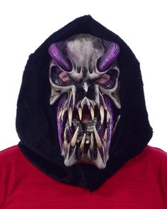 Predator mask is a purple-fanged monster mask with plush hood, a great monster latex face, skull-like character with exposed muscle, bone snake tongue and an attached hood. The sculpt has great definition of a sinister monster with terrifying facial expression. It has great visibility, is lightweight and comfortable. The mask alone can be worn as a full costume. Snake Tongue, Monster Mask, Facial Expression, Facial Expressions, Face Mask, Facial, Mask, Purple