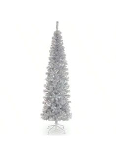 a white christmas tree with snow on the top and bottom branches, in front of a white background