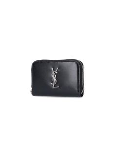 100% Leather Business Leather Wallets With Logo, Designer Wallets With Engraved Logo For Professional Use, Designer Business Wallets With Engraved Logo, Designer Wallets With Embossed Logo For Business, Designer Business Wallets With Embossed Logo, Luxury Leather Wallets With Logo, Designer Business Wallets With Logo, Designer Business Wallet With Logo, Saint Laurent Wallet