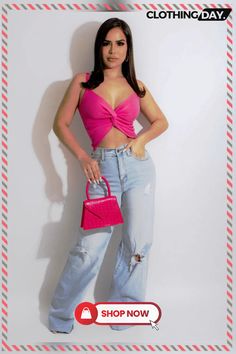 Sexy Solid Knotted Cami Top Chic Pink Crop Top For Club, Casual Pink Crop Top For Club, Cami Top, Cami Tops, Ladies Tops Fashion, Shop Now, Tank Tops, Free Shipping, Women's Top