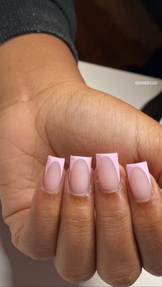 Light Pink French Tips Square, Colour French Tip, Pink French Tip Nails Square, Light Pink French Tips, Baby Pink French Tip, Light Pink French Tip, Pink French Tip Nails