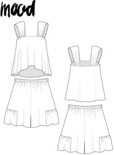 the front and back view of a women's dress with ruffles on it