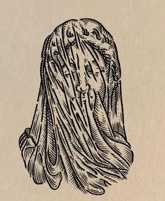 an ink drawing of a woman's head with long, flowing hair on it