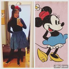 a woman taking a selfie in front of a mickey mouse towel