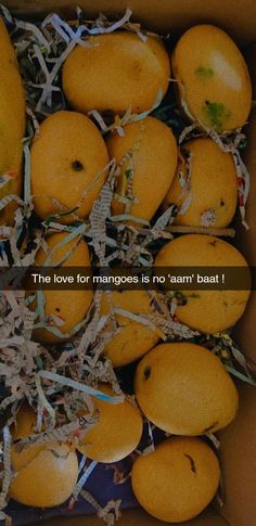 a box filled with lots of oranges next to a quote on the bottom right