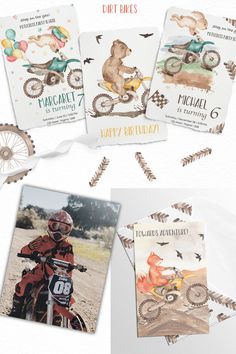 the birthday card is designed to look like a bear on a motorcycle with balloons in the background