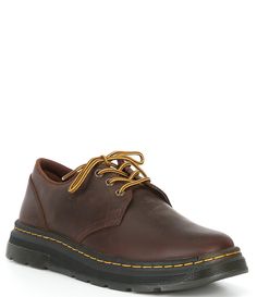 From Dr. Martens&#x2C; the Men's Crewson Lace Up Shoes feature:Original 3-eye shoe retooled in one of their lightest constructions to date.Crewson Lo shoe is engineered with functionality in mind from the evolved tooling and lightweight sole to the internal padding to keep you comfortable.Lace-up closureEach pair is fitted with versatile tonal laces and trims and signed with their signature yellow welt stitching alongside a Dr. Martens deboss branded Exotic Fashion, Up Shoes, Leather Design, Work Boots, Lace Up Shoes, Individual Style, Mens Casual Shoes, Full Grain Leather, Shoe Laces