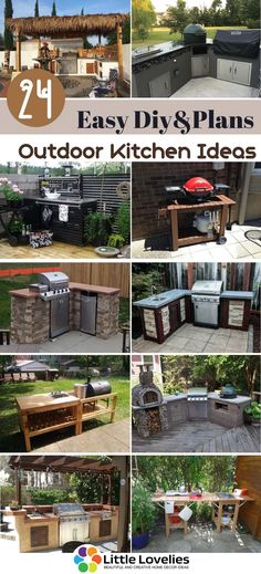 an outdoor kitchen is shown with lots of different things to do in the yard and around it