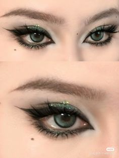 Brown Green Eyes Makeup, Make Up For Club Night, Green Makeup Looks Tutorial, Brown And Green Eyeshadow, Makeup For Green Eyes And Brown Hair, Green Brown Makeup, Alt Prom Makeup, K Pop Makeup Looks, Goth Douyin Makeup